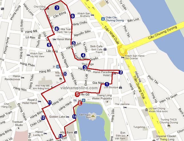 hanoi lieux d'intérêt de la carte
